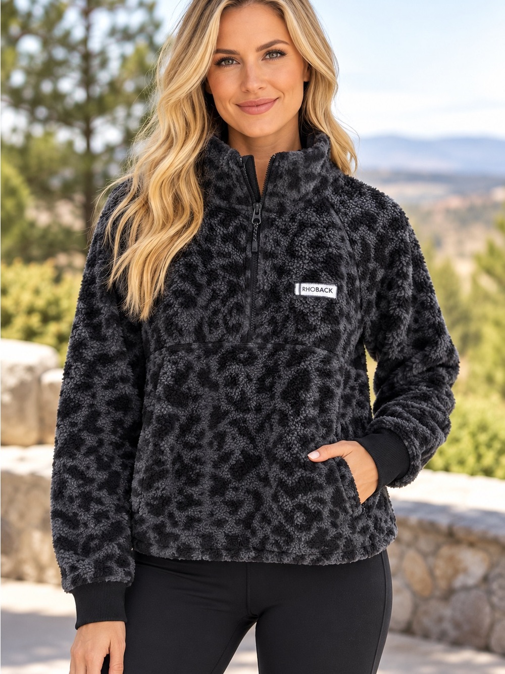 Rhoback Rivanna Womens S Fleece 1/4 Zip Pullover Sweatshirt Leopard Camo